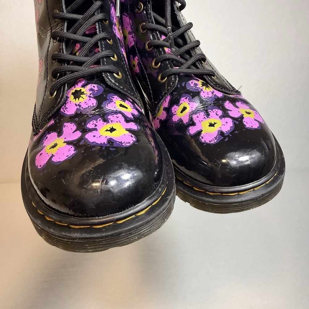 Dr. Martens 1460 J 8-Eye Patent Black Floral High Top Boot Youth Size US 4 - Picture 6 of 16